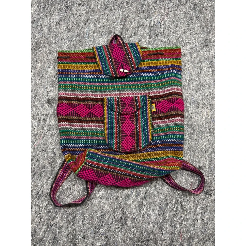 Artesanias MR Pinzon Woven Mexican‎ Backpack Multi Color Striped Boho Bag Emisa